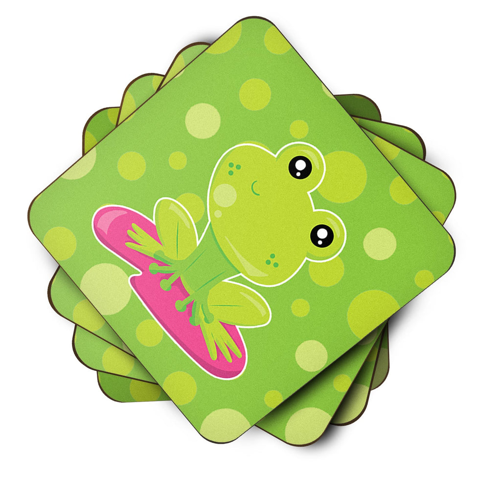 Frog on Lily Pad Green Polkadots Foam Coasters Set of 4 Cup Coasters for Indoor Outdoor, Tabletop Protection, Anti Slip, Mouse pad Material
