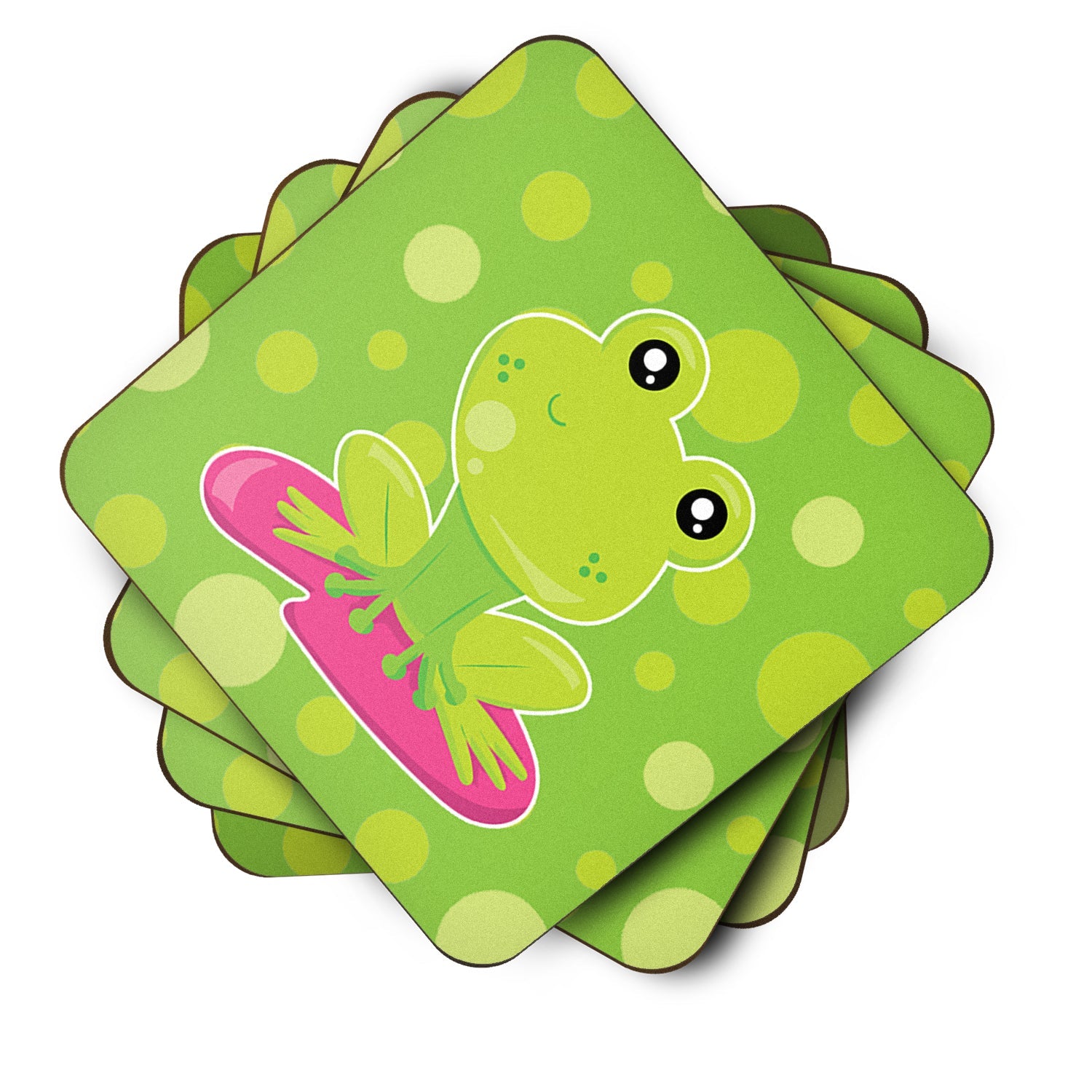 Frog on Lily Pad Green Polkadots Foam Coasters Set of 4 Cup Coasters for Indoor Outdoor, Tabletop Protection, Anti Slip, Mouse pad Material