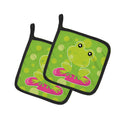 Frog on Lily Pad Green Polkadots Pot Holder Set of 2 Heat Resistant Quilted Hot Pads 7.5 x 7.5 Inch, Insulated Kitchen Trivets for Cooking & Baking