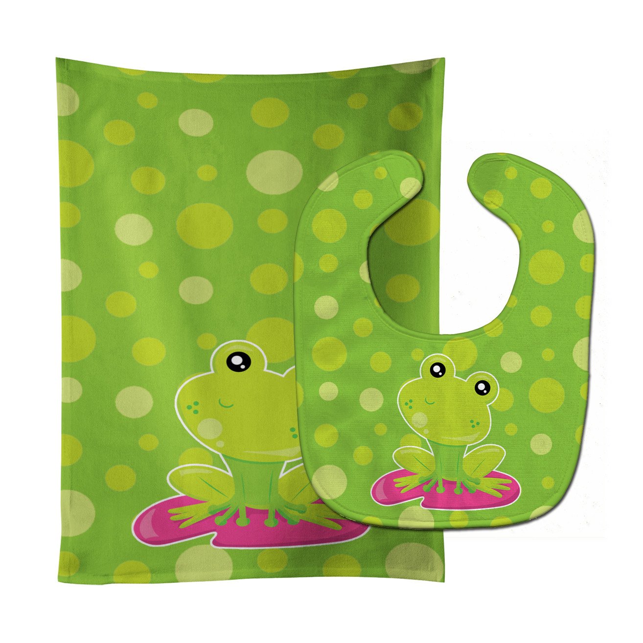 Frog on Lily Pad Green Polkadots Baby Bib & Burp Cloth Easy-Clean Baby Bib Baby Feeding Accessory Baby Mealtime Essential
