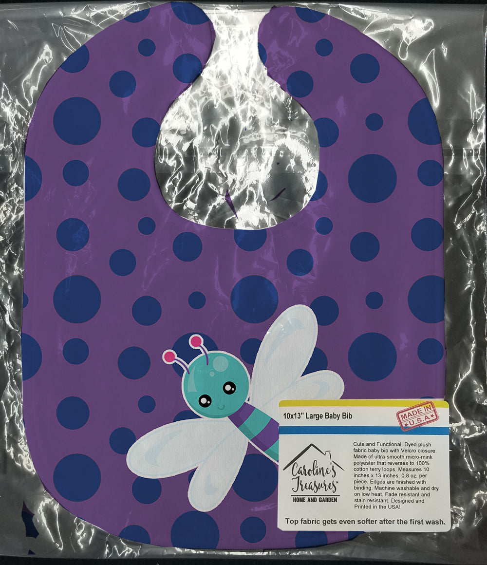 Dragonfly on Purple Polkadots Baby Bib Easy-Clean Baby Bib Baby Feeding Accessory Baby Mealtime Essential, 10 x 13, Multicolor