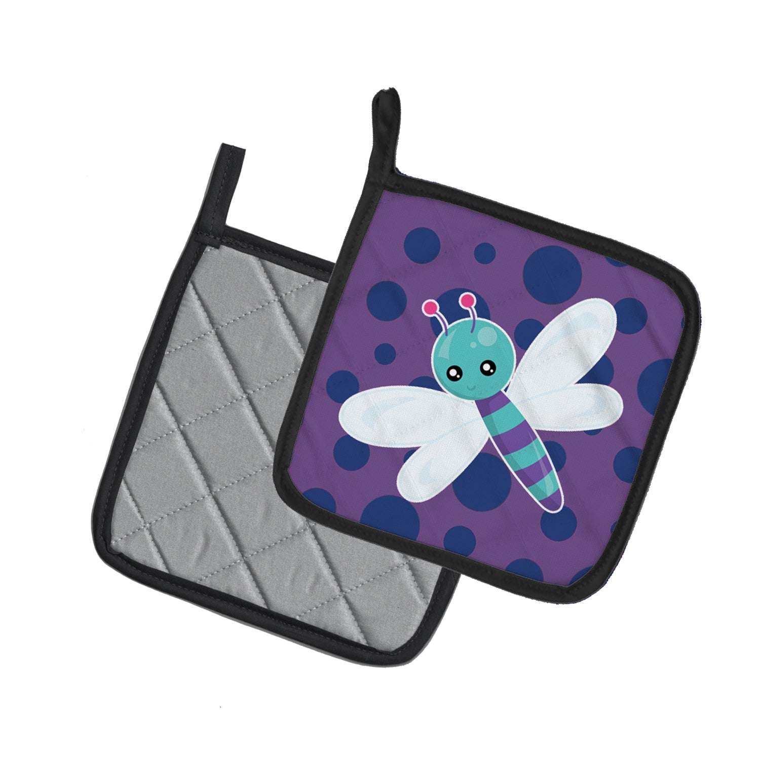 Dragonfly on Purple Polkadots Pot Holder Set of 2 Heat Resistant Quilted Hot Pads 7.5 x 7.5 Inch, Insulated Kitchen Trivets for Cooking & Baking