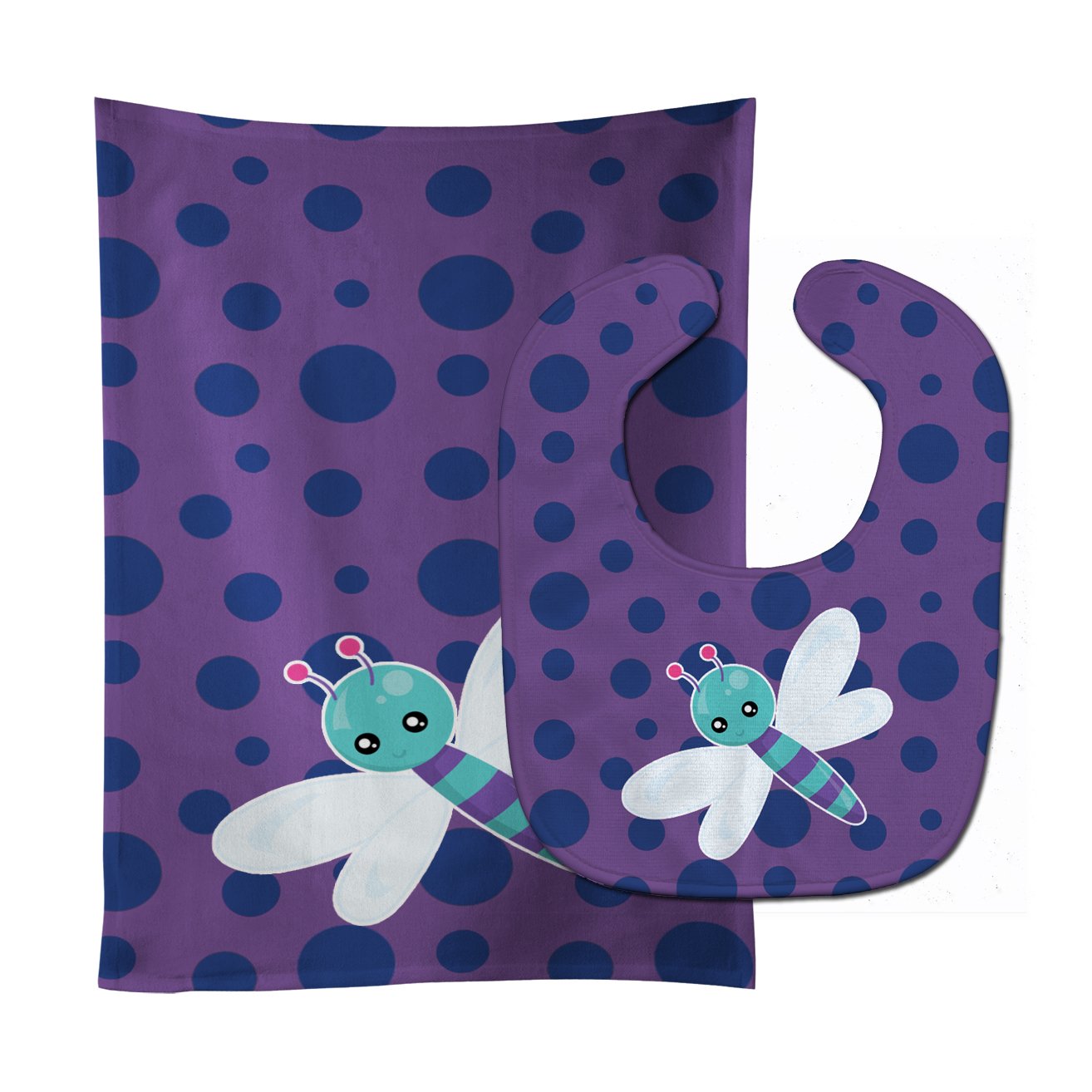 Dragonfly on Purple Polkadots Baby Bib & Burp Cloth Easy-Clean Baby Bib Baby Feeding Accessory Baby Mealtime Essential