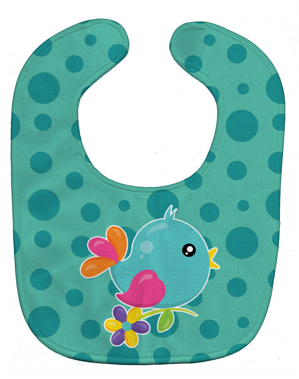 Bird on Teal Polkadots Baby Bib Easy-Clean Baby Bib Baby Feeding Accessory Baby Mealtime Essential, 10 x 13, Multicolor