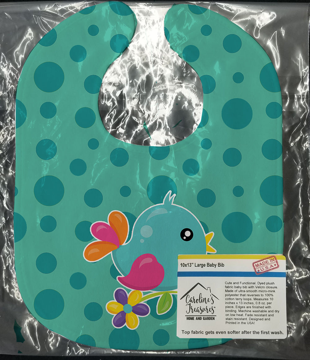 Bird on Teal Polkadots Baby Bib Easy-Clean Baby Bib Baby Feeding Accessory Baby Mealtime Essential, 10 x 13, Multicolor