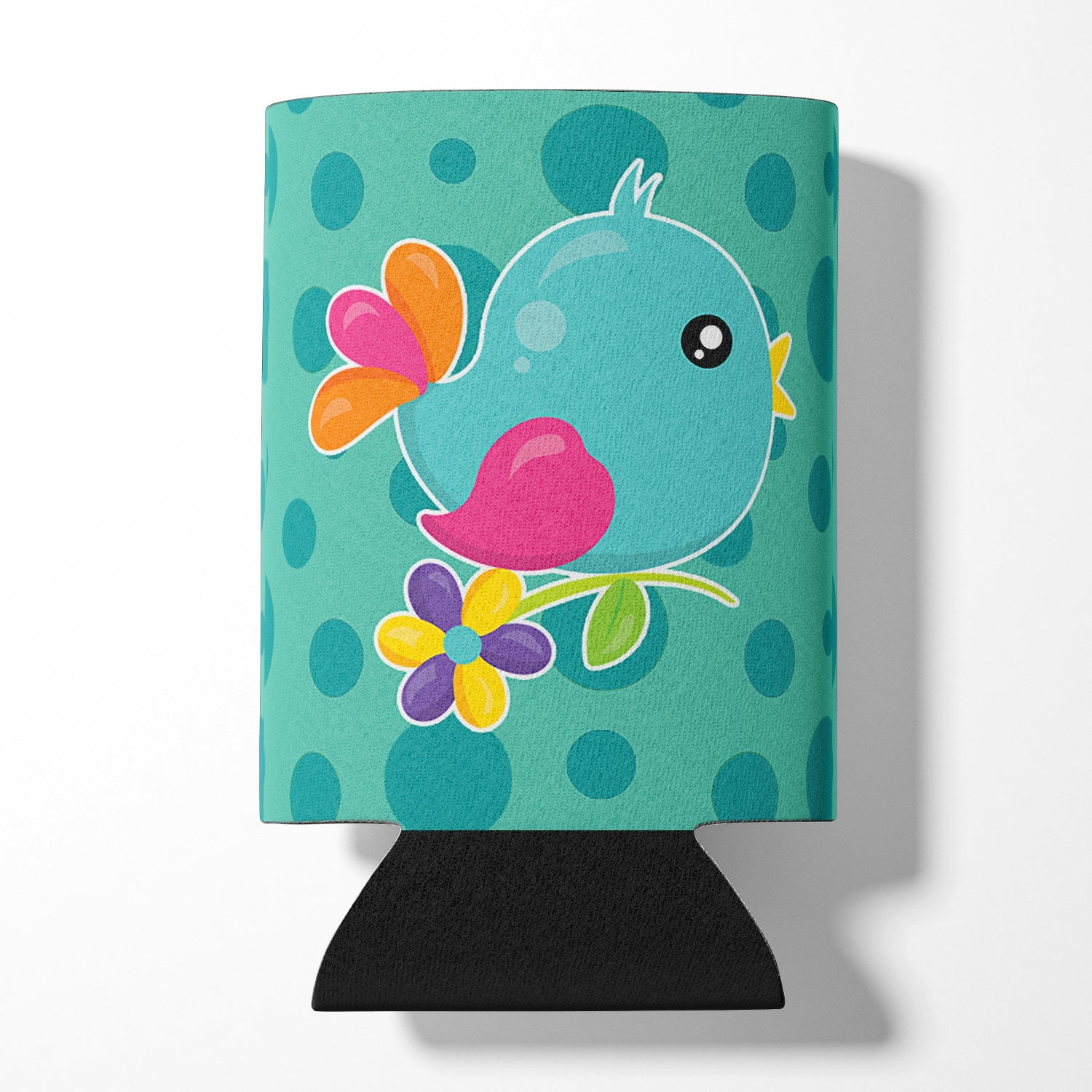 Bird on Teal Polkadots Can or Bottle Hugger Cooler Sleeve for Standard 12 oz Cans, Insulated Foam Beer & Soda Can Hugger Reusable