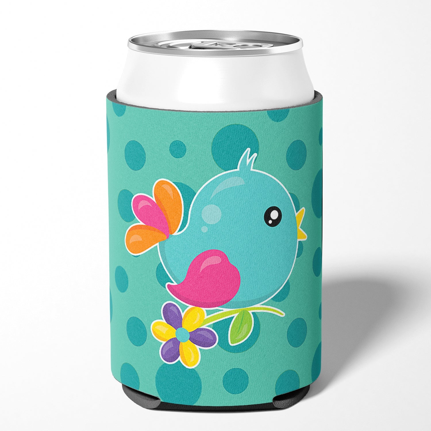 Bird on Teal Polkadots Can or Bottle Hugger Cooler Sleeve for Standard 12 oz Cans, Insulated Foam Beer & Soda Can Hugger Reusable