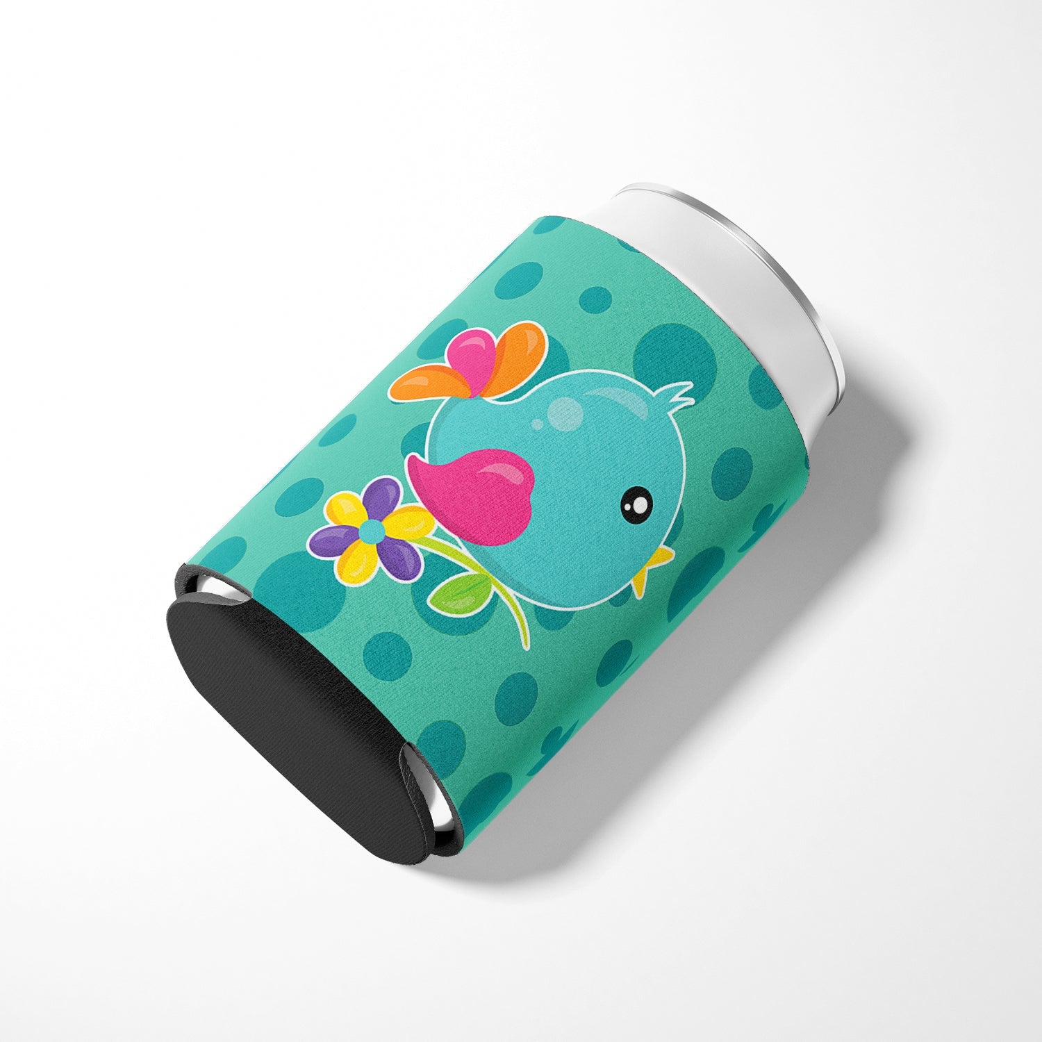 Bird on Teal Polkadots Can or Bottle Hugger Cooler Sleeve for Standard 12 oz Cans, Insulated Foam Beer & Soda Can Hugger Reusable