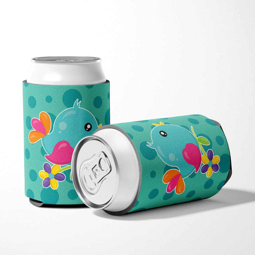 Bird on Teal Polkadots Can or Bottle Hugger Cooler Sleeve for Standard 12 oz Cans, Insulated Foam Beer & Soda Can Hugger Reusable
