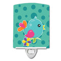Bird on Teal Polkadots Ceramic Night Light Compact, UL-Certified, Ideal for Bedroom, Bathroom, Nursery, Hallway, Kitchen, 6x4x3, Multicolor