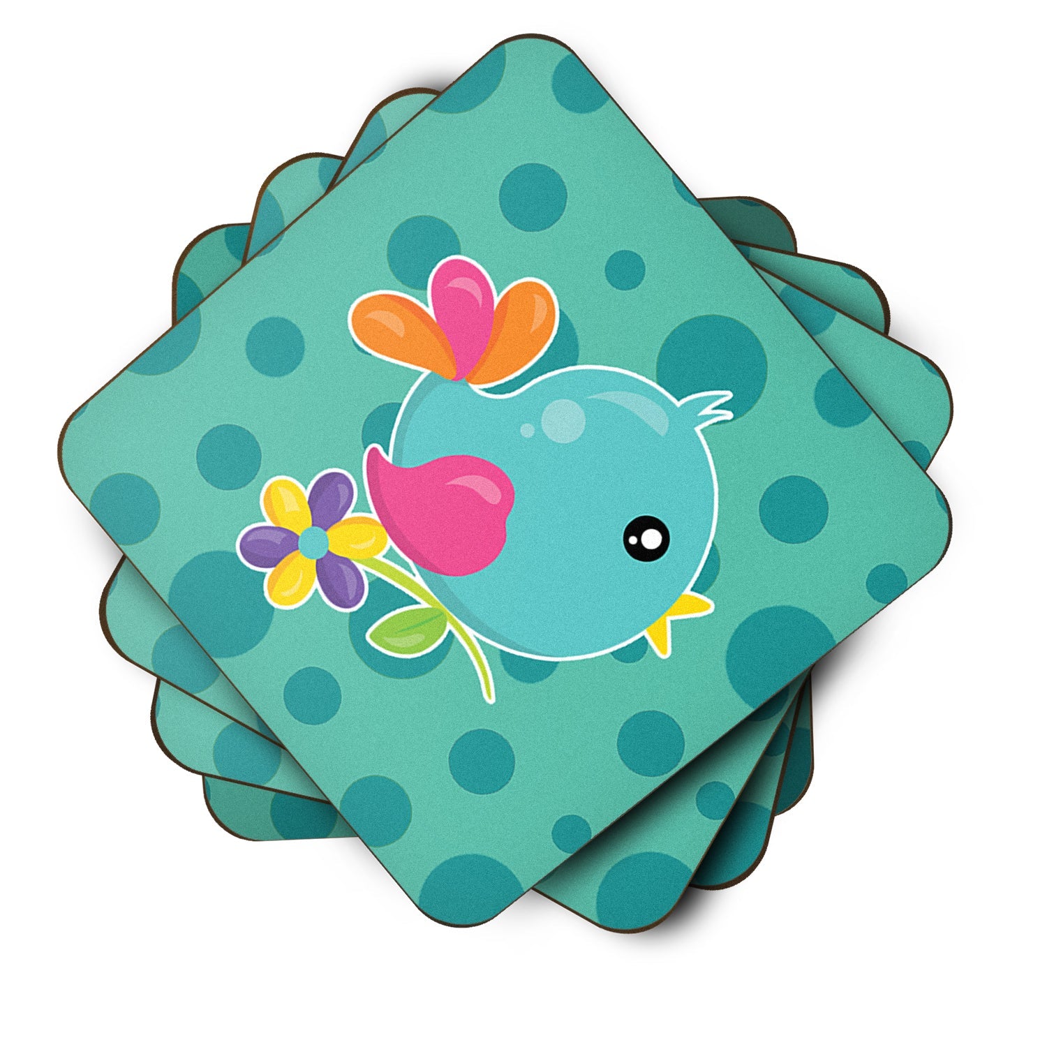 Bird on Teal Polkadots Foam Coasters Set of 4 Cup Coasters for Indoor Outdoor, Tabletop Protection, Anti Slip, Mouse pad Material