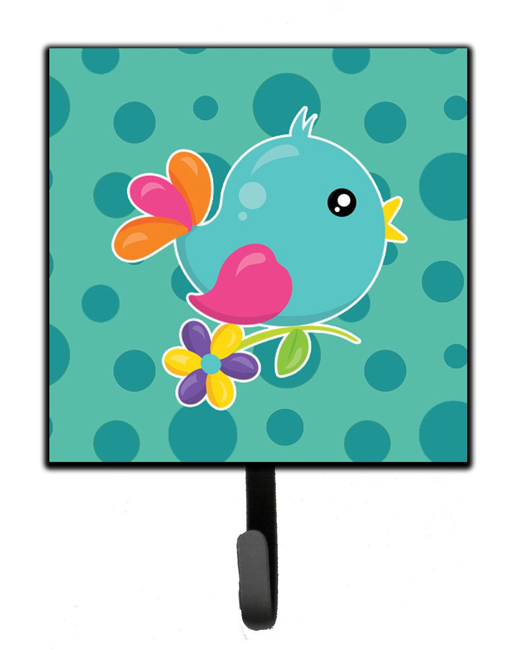 Bird on Teal Polkadots Leash or Key Holder Wall Hooks, Key Hooks Holder, Coat Rack Wall Mount, Coat Hooks, Hooks for Hanging Keys, Towels, Aprons, Leashes