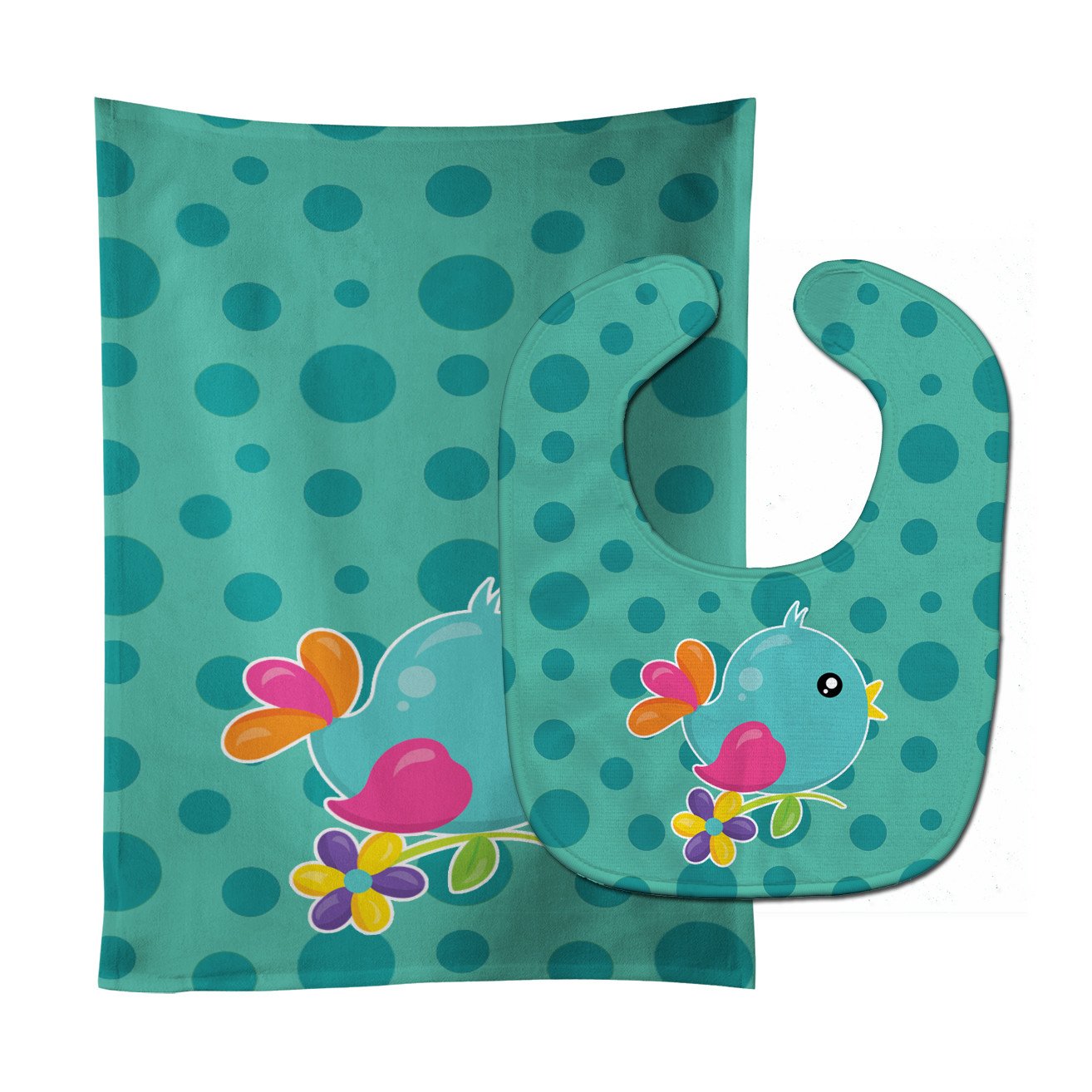 Bird on Teal Polkadots Baby Bib & Burp Cloth Easy-Clean Baby Bib Baby Feeding Accessory Baby Mealtime Essential