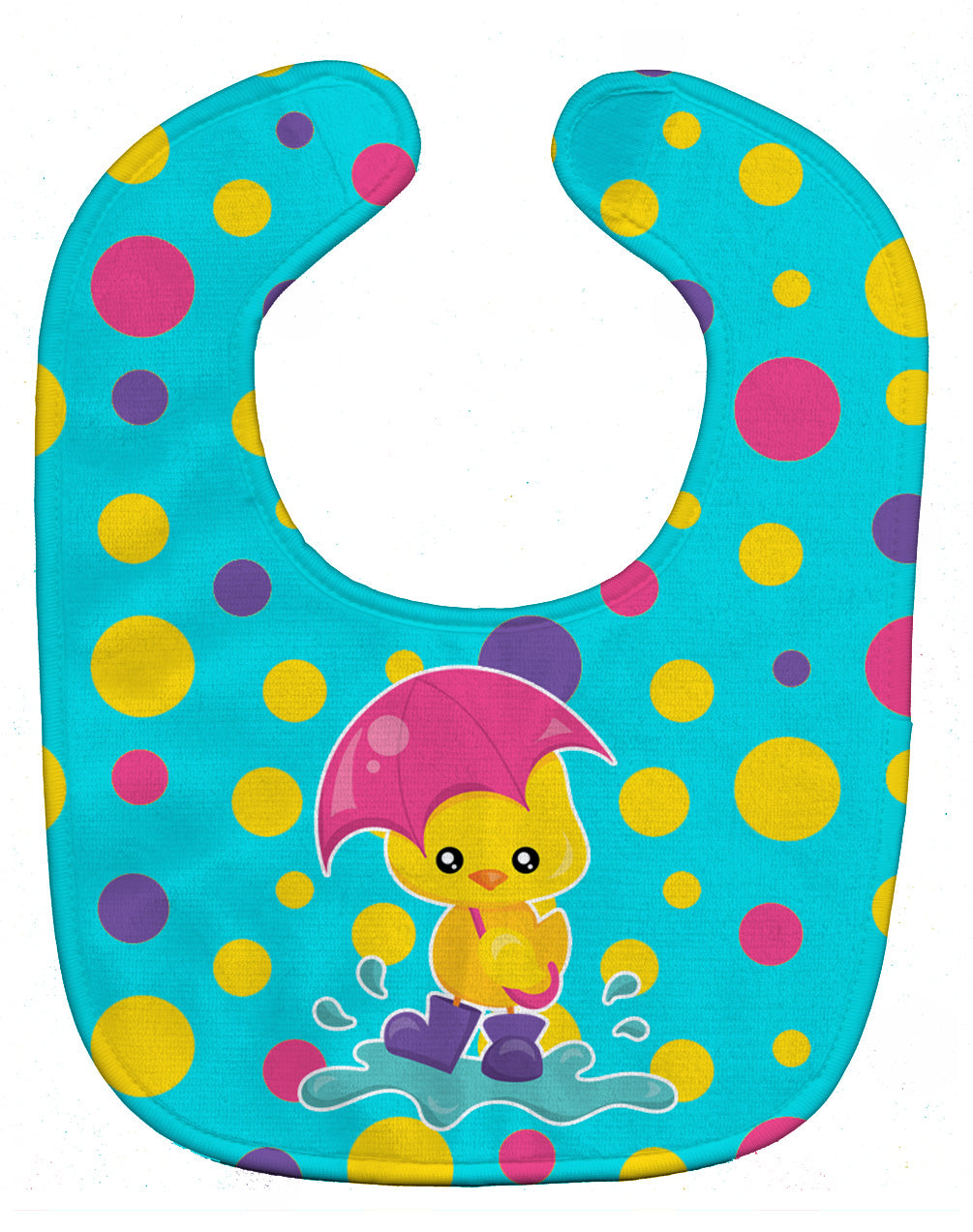 Duck in the Rain on Polkadots Baby Bib Easy-Clean Baby Bib Baby Feeding Accessory Baby Mealtime Essential, 10 x 13, Multicolor