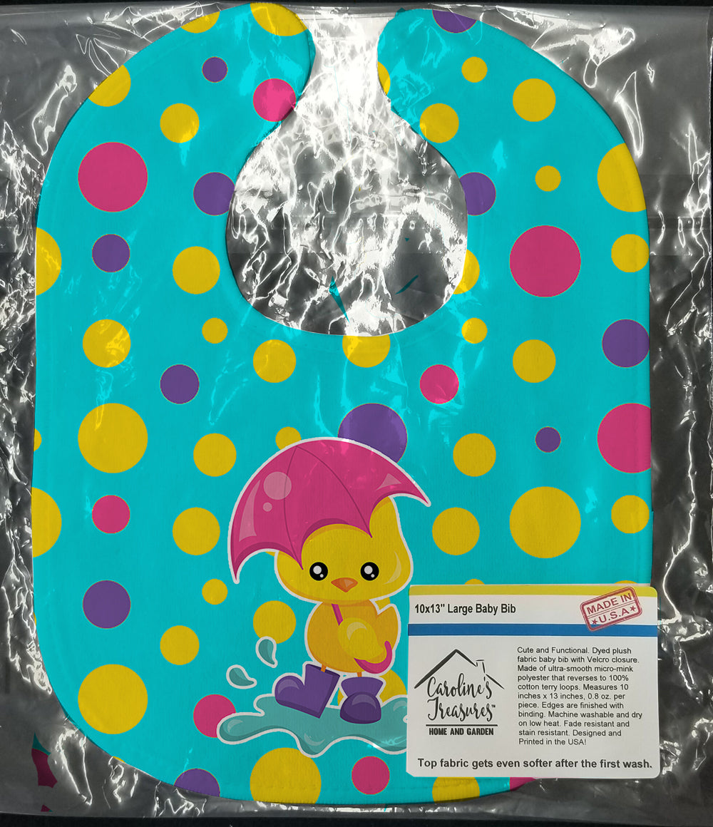 Duck in the Rain on Polkadots Baby Bib Easy-Clean Baby Bib Baby Feeding Accessory Baby Mealtime Essential, 10 x 13, Multicolor