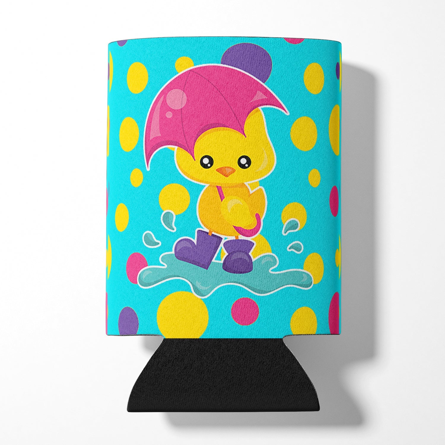 Duck in the Rain on Polkadots Can or Bottle Hugger Cooler Sleeve for Standard 12 oz Cans, Insulated Foam Beer & Soda Can Hugger Reusable
