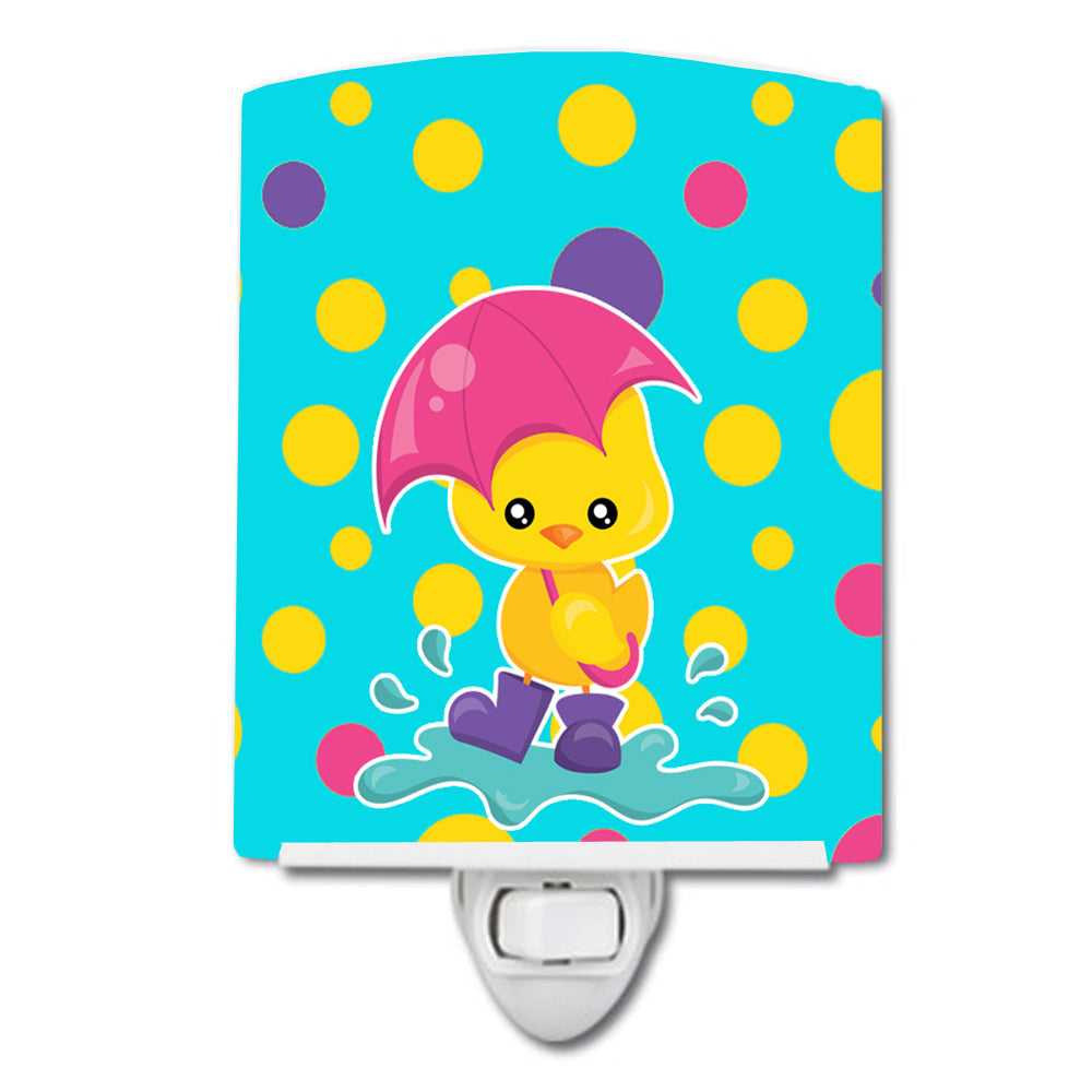 Duck in the Rain on Polkadots Ceramic Night Light Compact, UL-Certified, Ideal for Bedroom, Bathroom, Nursery, Hallway, Kitchen, 6x4x3, Multicolor