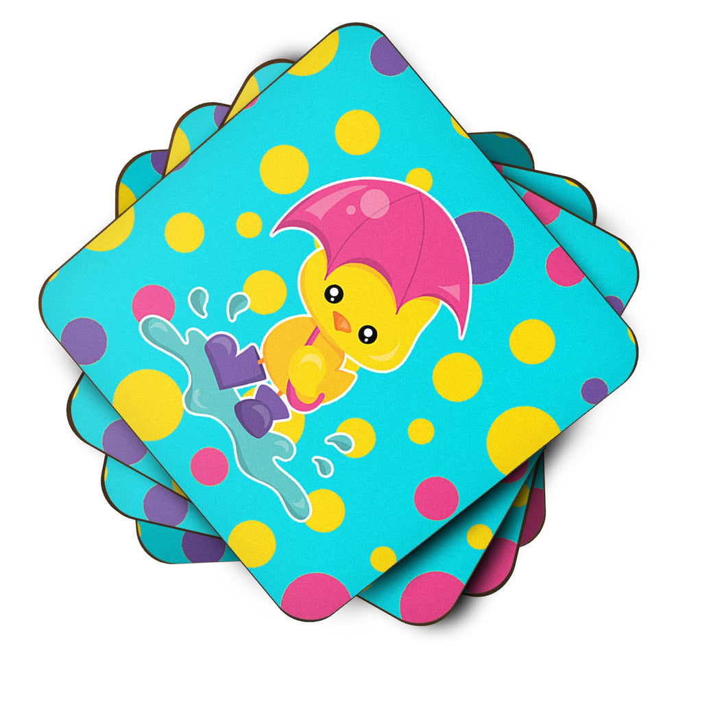Duck in the Rain on Polkadots Foam Coasters Set of 4 Cup Coasters for Indoor Outdoor, Tabletop Protection, Anti Slip, Mouse pad Material