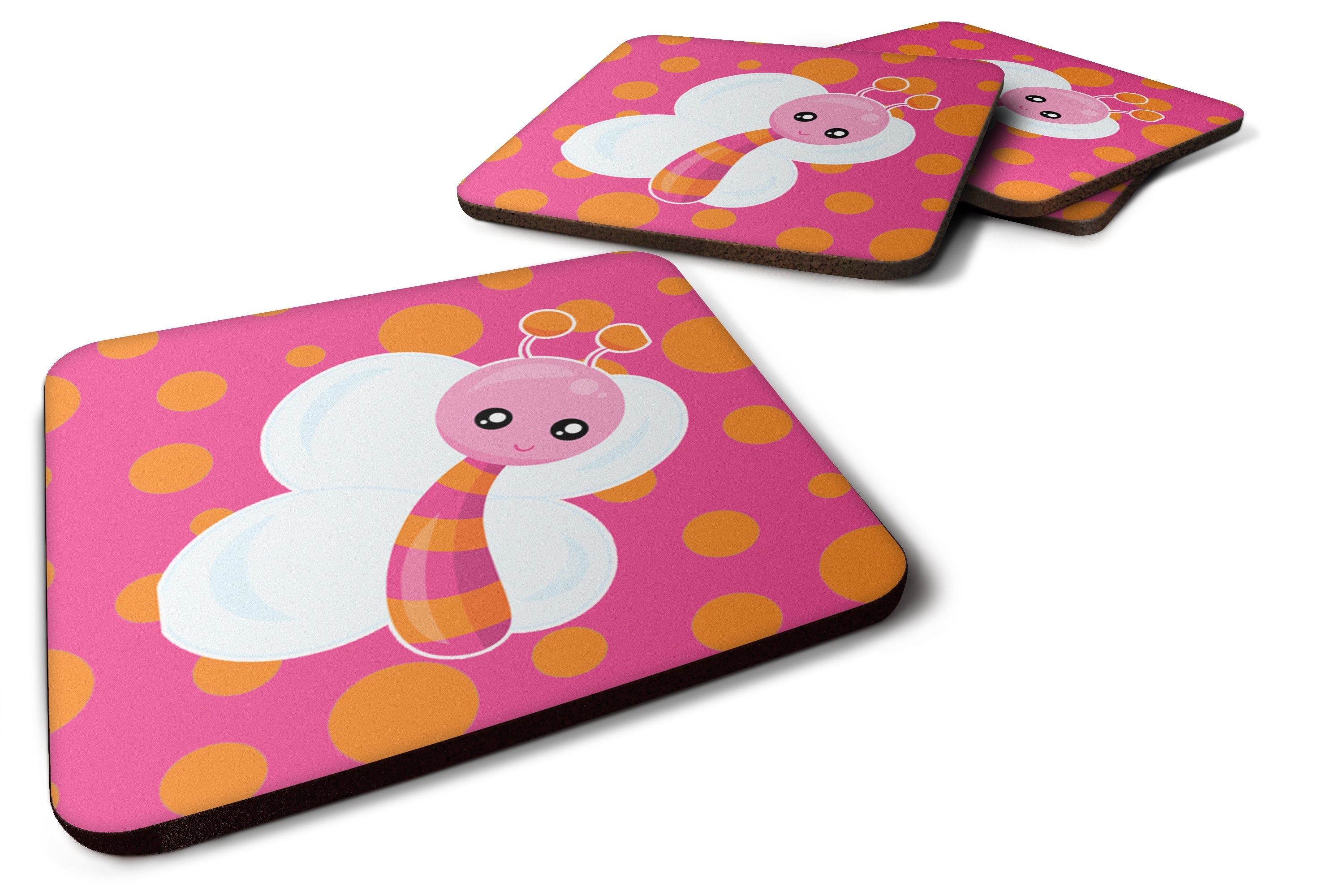 Butterfly on Polkadots Foam Coasters Set of 4 Cup Coasters for Indoor Outdoor, Tabletop Protection, Anti Slip, Mouse pad Material