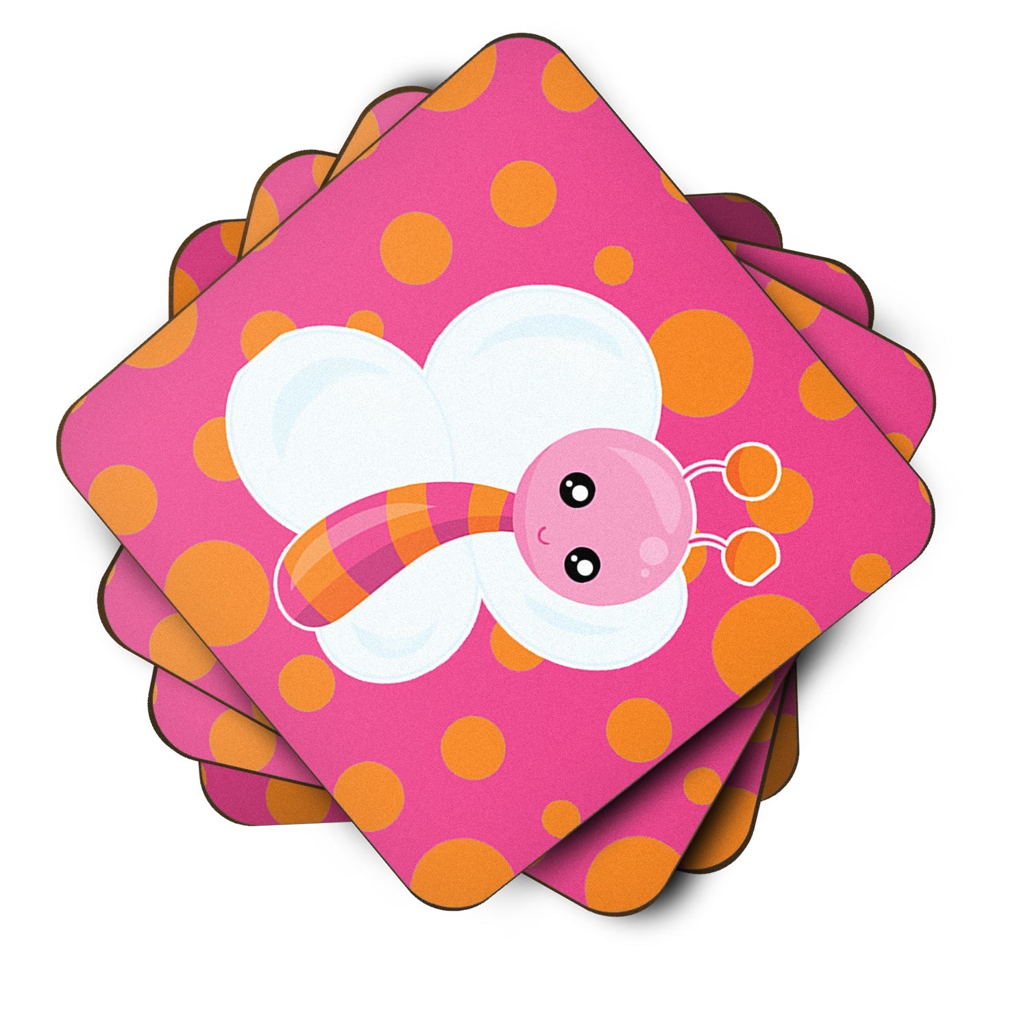 Butterfly on Polkadots Foam Coasters Set of 4 Cup Coasters for Indoor Outdoor, Tabletop Protection, Anti Slip, Mouse pad Material