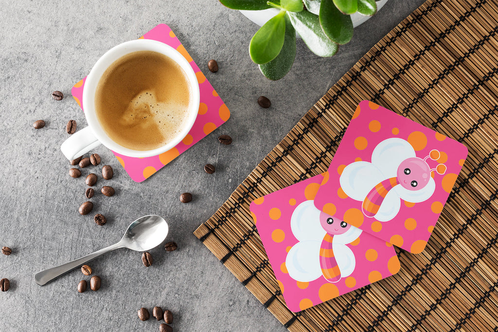 Butterfly on Polkadots Foam Coasters Set of 4 Cup Coasters for Indoor Outdoor, Tabletop Protection, Anti Slip, Mouse pad Material