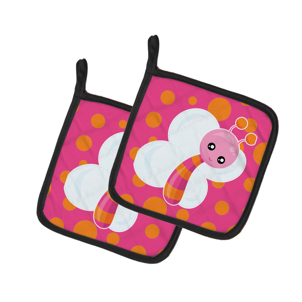Butterfly on Polkadots Pot Holder Set of 2 Heat Resistant Quilted Hot Pads 7.5 x 7.5 Inch, Insulated Kitchen Trivets for Cooking & Baking