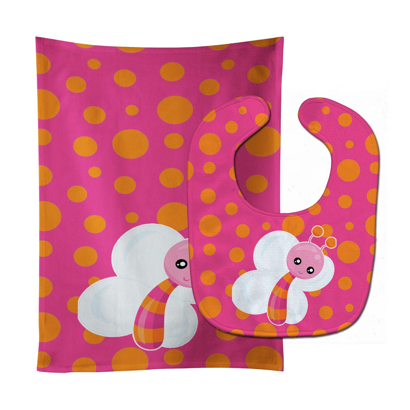 Butterfly on Polkadots Baby Bib & Burp Cloth Easy-Clean Baby Bib Baby Feeding Accessory Baby Mealtime Essential