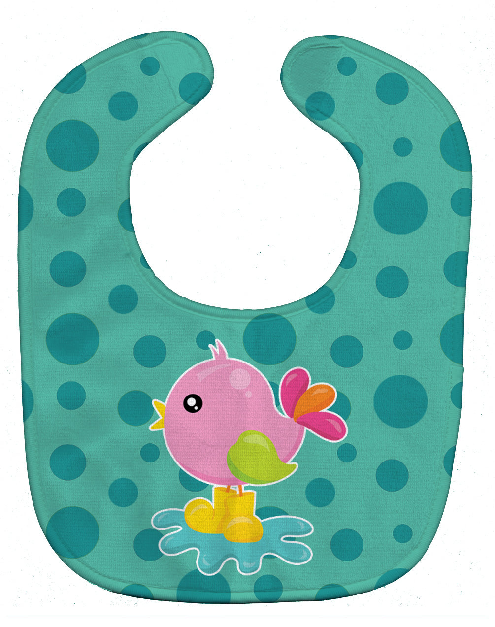 Bird in Rainboots and Puddle Baby Bib Easy-Clean Baby Bib Baby Feeding Accessory Baby Mealtime Essential, 10 x 13, Multicolor