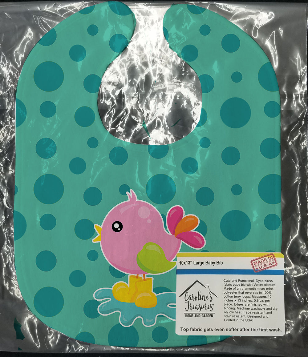 Bird in Rainboots and Puddle Baby Bib Easy-Clean Baby Bib Baby Feeding Accessory Baby Mealtime Essential, 10 x 13, Multicolor