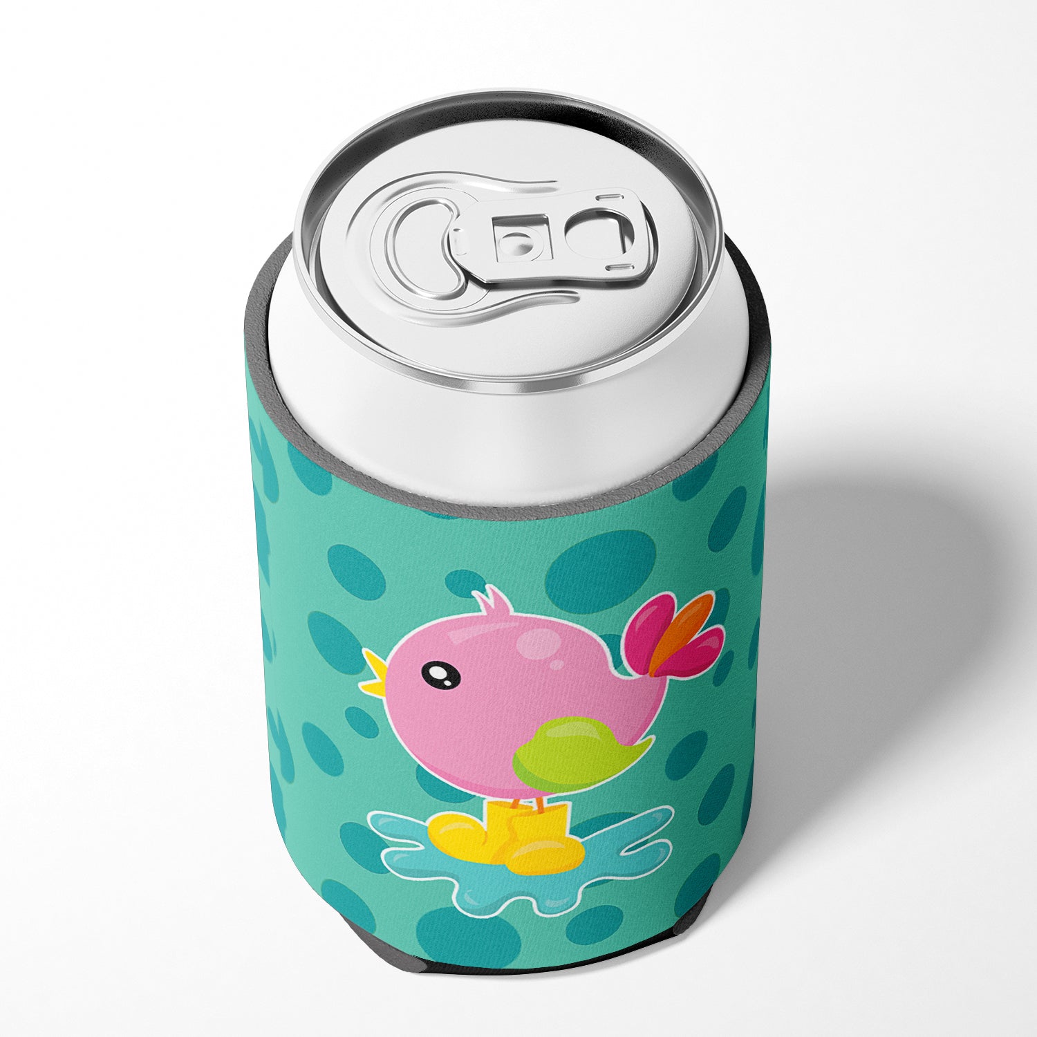 Bird in Rainboots and Puddle Can or Bottle Hugger Cooler Sleeve for Standard 12 oz Cans, Insulated Foam Beer & Soda Can Hugger Reusable