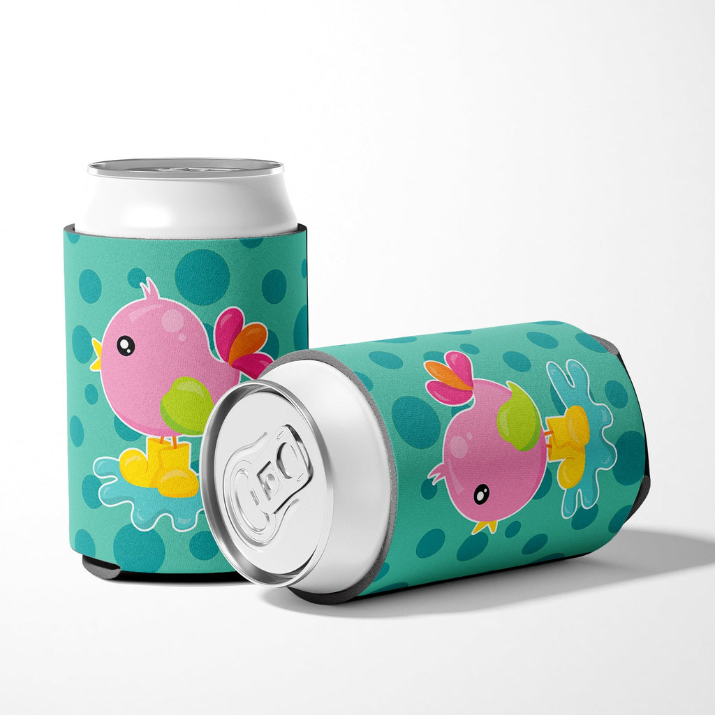 Bird in Rainboots and Puddle Can or Bottle Hugger Cooler Sleeve for Standard 12 oz Cans, Insulated Foam Beer & Soda Can Hugger Reusable