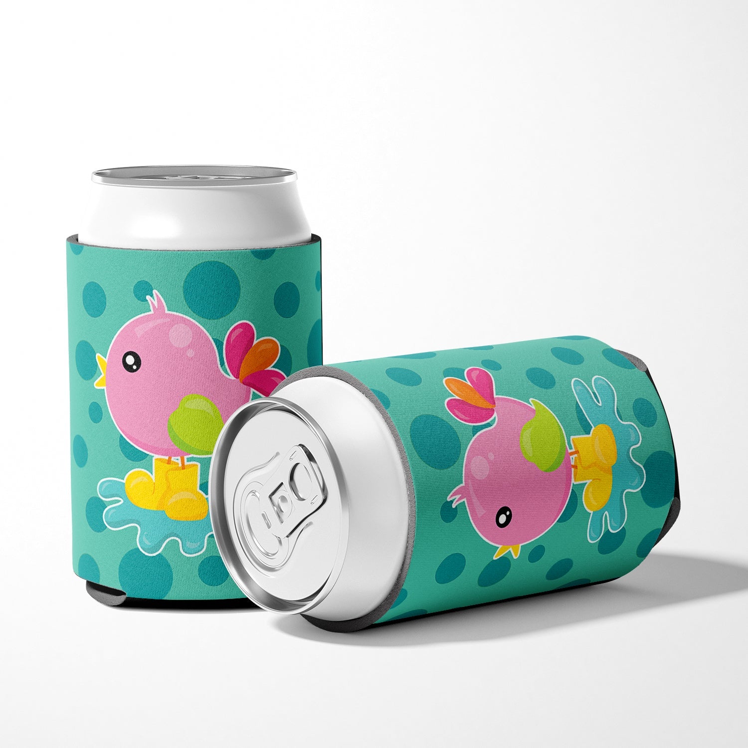 Bird in Rainboots and Puddle Can or Bottle Hugger Cooler Sleeve for Standard 12 oz Cans, Insulated Foam Beer & Soda Can Hugger Reusable