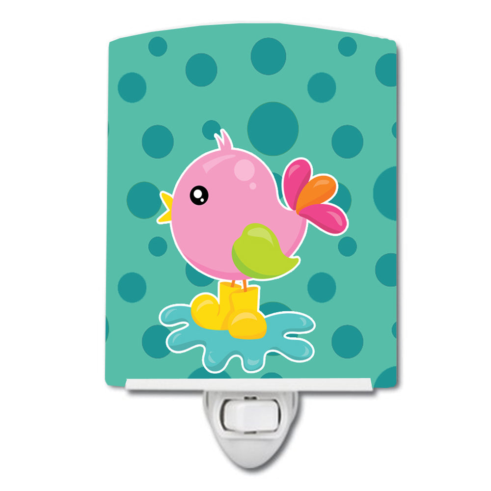 Bird in Rainboots and Puddle Ceramic Night Light Compact, UL-Certified, Ideal for Bedroom, Bathroom, Nursery, Hallway, Kitchen, 6x4x3, Multicolor