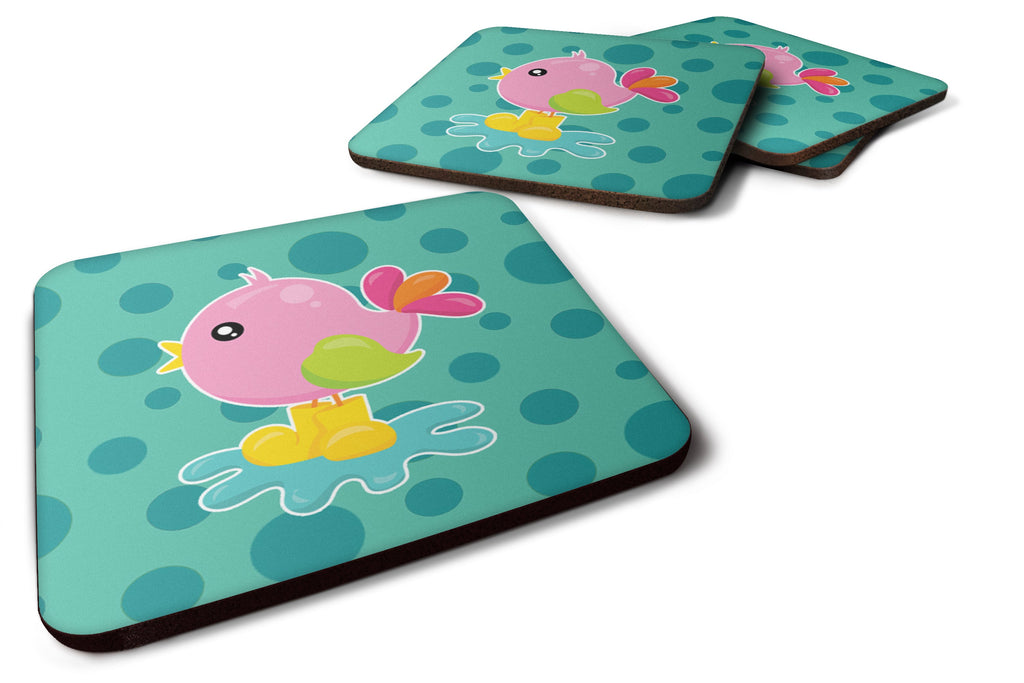 Bird in Rainboots and Puddle Foam Coasters Set of 4 Cup Coasters for Indoor Outdoor, Tabletop Protection, Anti Slip, Mouse pad Material