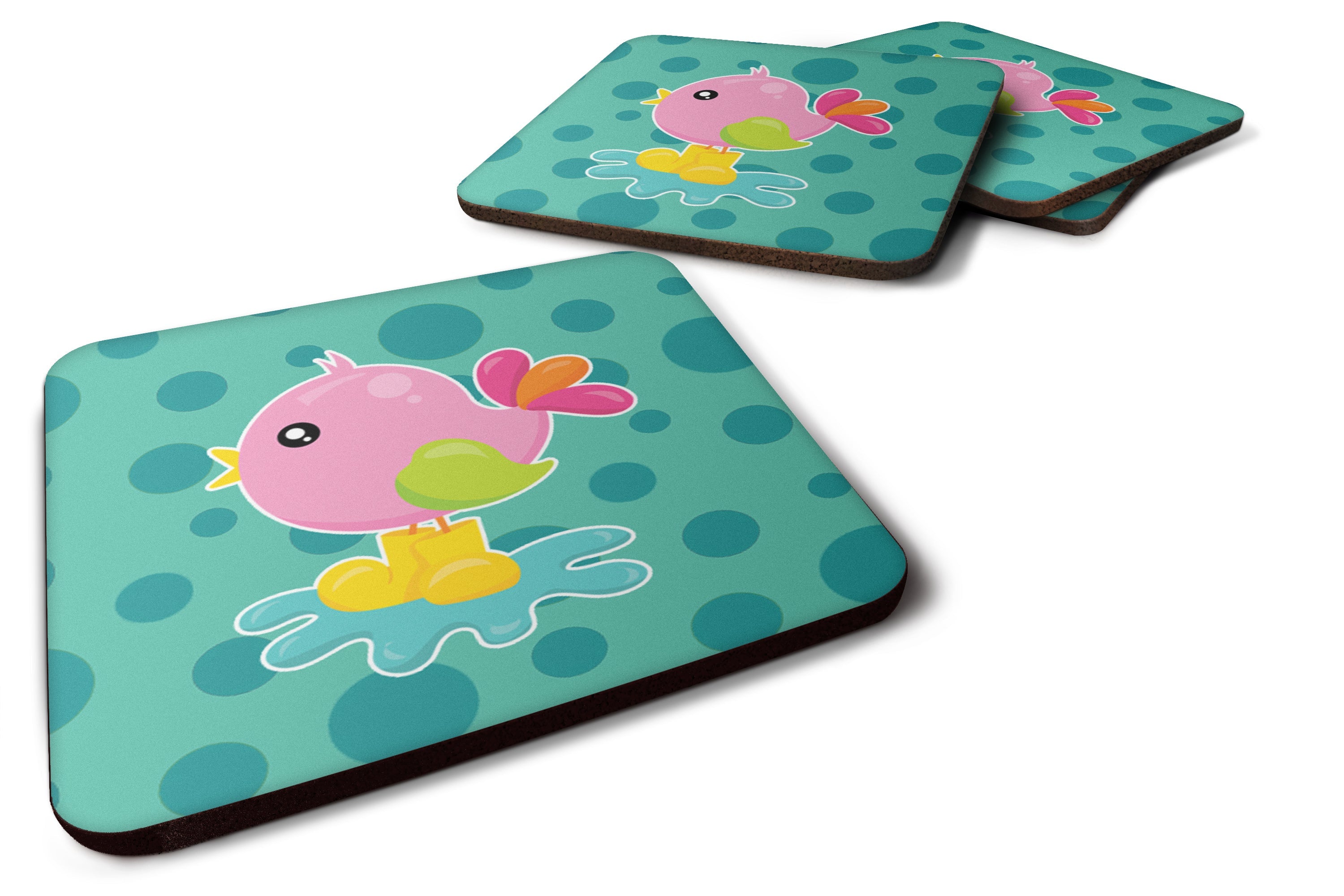 Bird in Rainboots and Puddle Foam Coasters Set of 4 Cup Coasters for Indoor Outdoor, Tabletop Protection, Anti Slip, Mouse pad Material