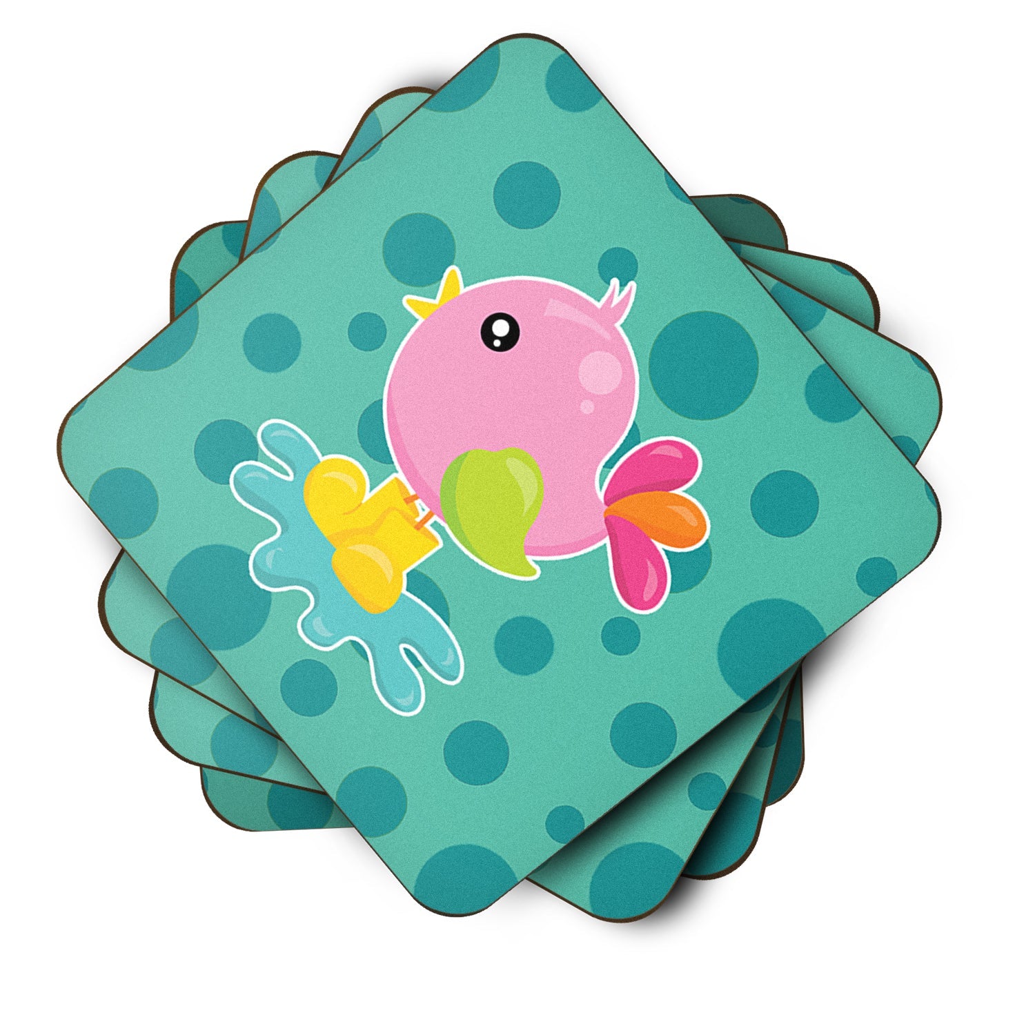 Bird in Rainboots and Puddle Foam Coasters Set of 4 Cup Coasters for Indoor Outdoor, Tabletop Protection, Anti Slip, Mouse pad Material