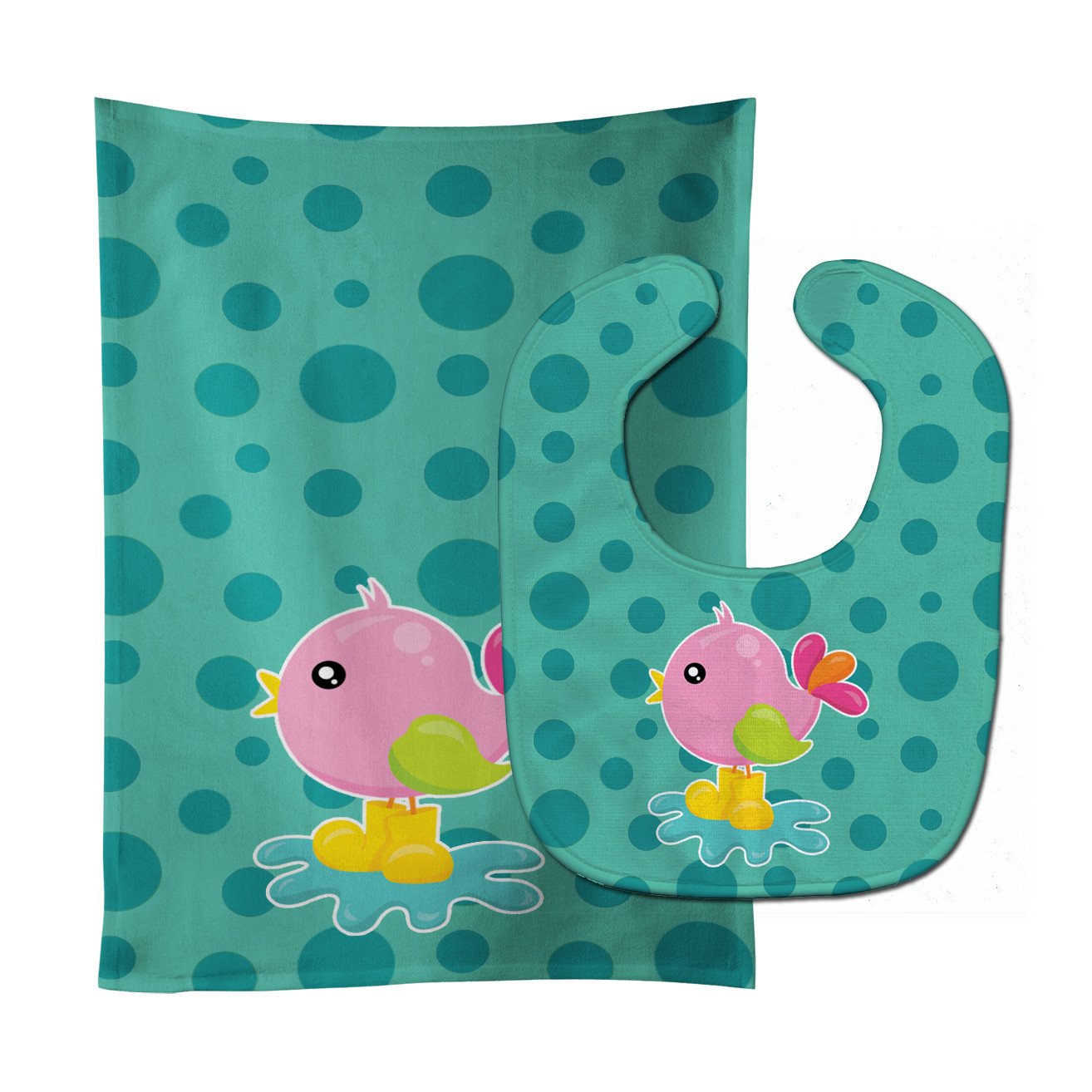 Bird in Rainboots and Puddle Baby Bib & Burp Cloth Easy-Clean Baby Bib Baby Feeding Accessory Baby Mealtime Essential