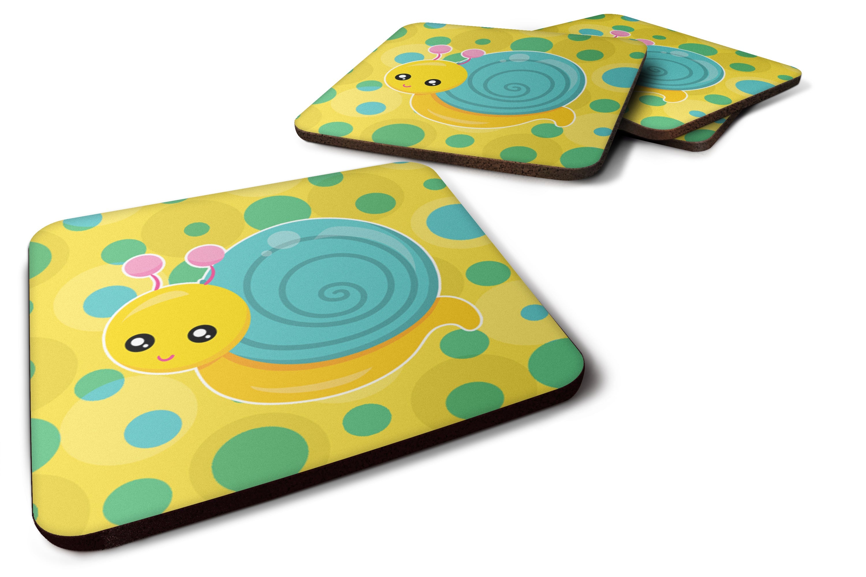 Snail on Polkadots Foam Coasters Set of 4 Cup Coasters for Indoor Outdoor, Tabletop Protection, Anti Slip, Mouse pad Material