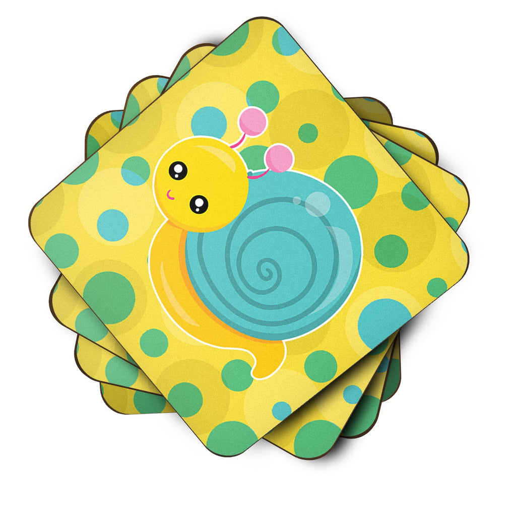 Snail on Polkadots Foam Coasters Set of 4 Cup Coasters for Indoor Outdoor, Tabletop Protection, Anti Slip, Mouse pad Material