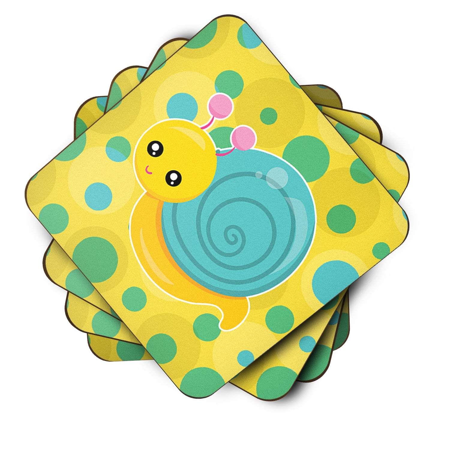 Snail on Polkadots Foam Coasters Set of 4 Cup Coasters for Indoor Outdoor, Tabletop Protection, Anti Slip, Mouse pad Material