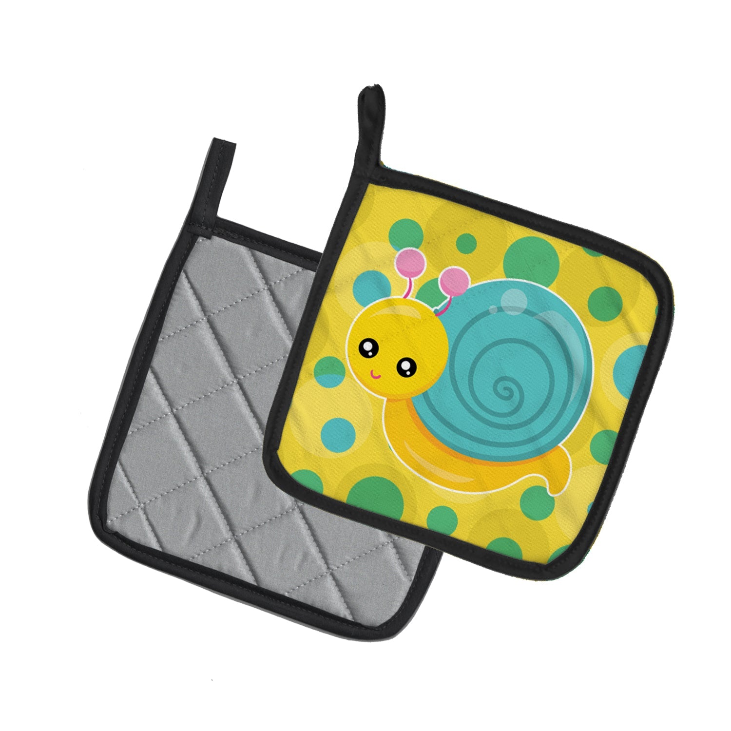 Snail on Polkadots Pot Holder Set of 2 Heat Resistant Quilted Hot Pads 7.5 x 7.5 Inch, Insulated Kitchen Trivets for Cooking & Baking