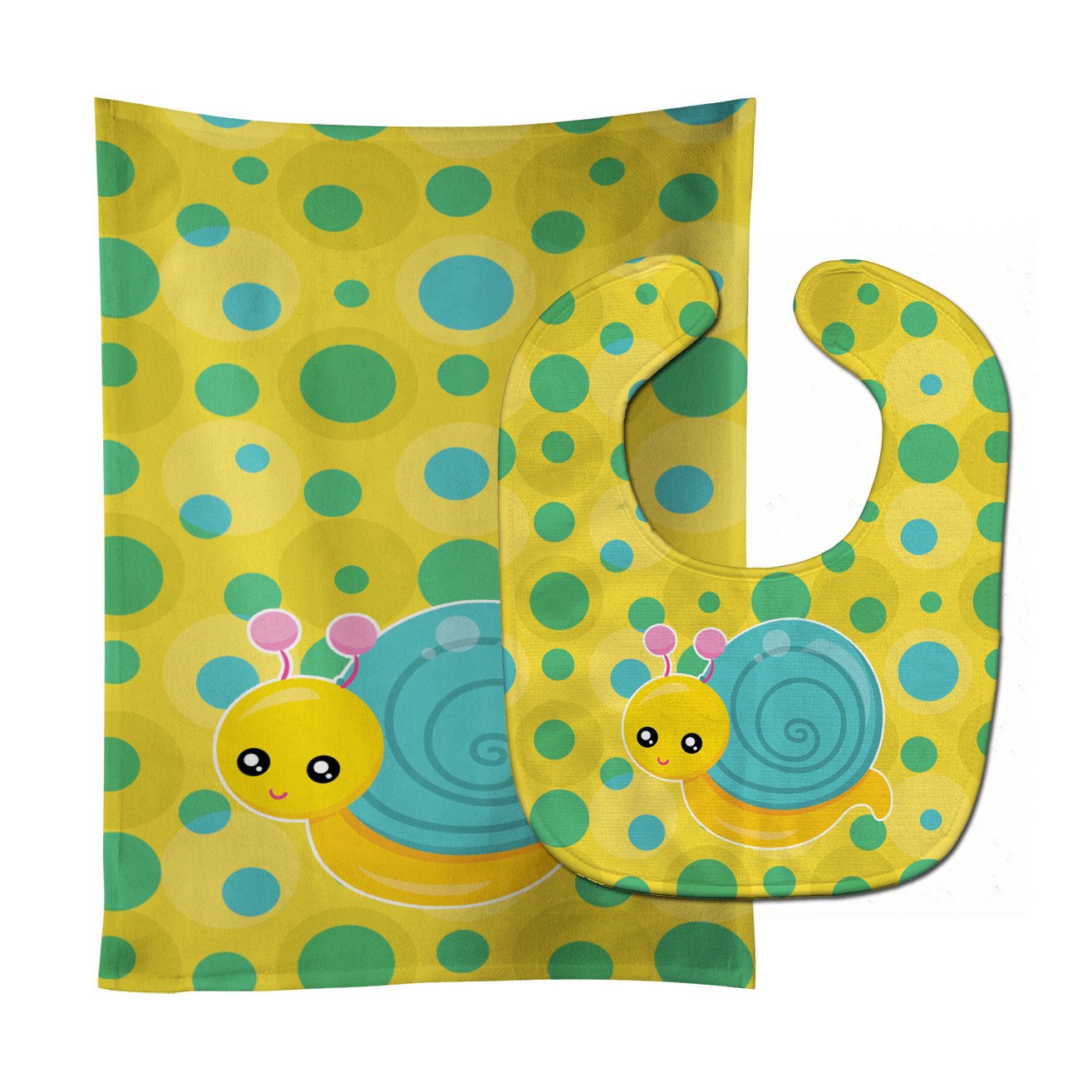 Snail on Polkadots Baby Bib & Burp Cloth Easy-Clean Baby Bib Baby Feeding Accessory Baby Mealtime Essential