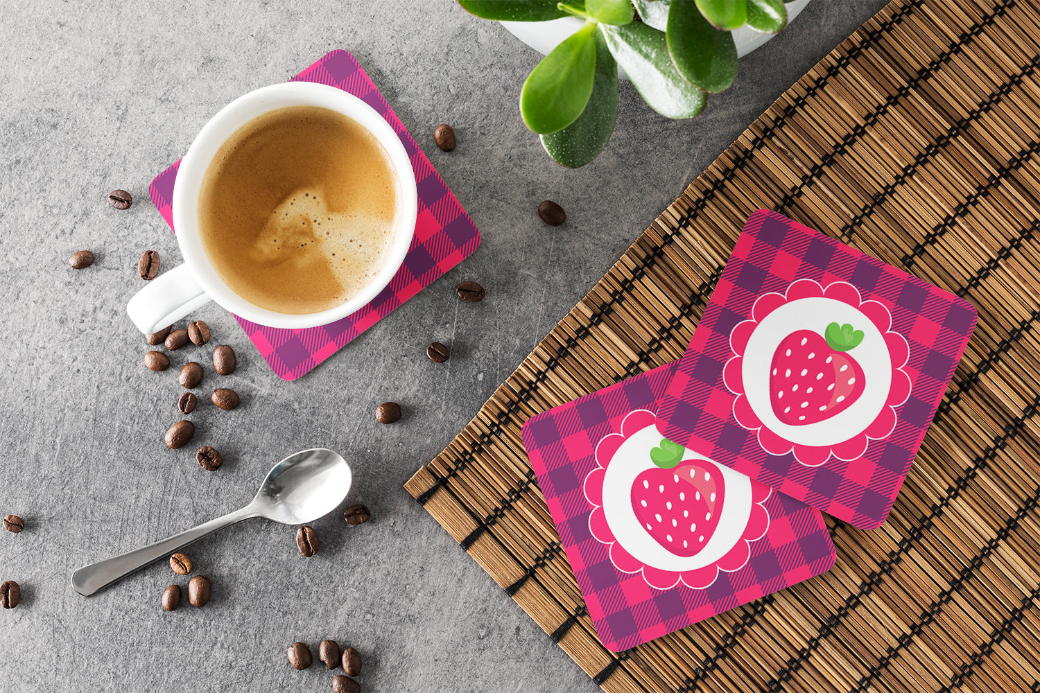 Stawberry Foam Coasters Set of 4 Cup Coasters for Indoor Outdoor, Tabletop Protection, Anti Slip, Mouse pad Material