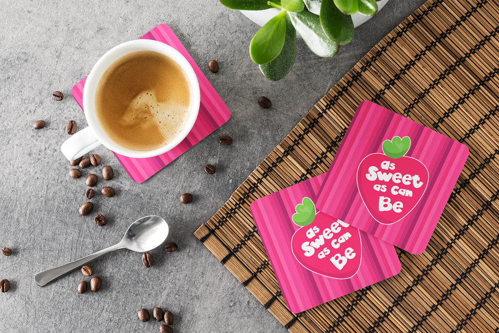 Stawberry As Sweet as Can Be Foam Coasters Set of 4 Cup Coasters for Indoor Outdoor, Tabletop Protection, Anti Slip, Mouse pad Material