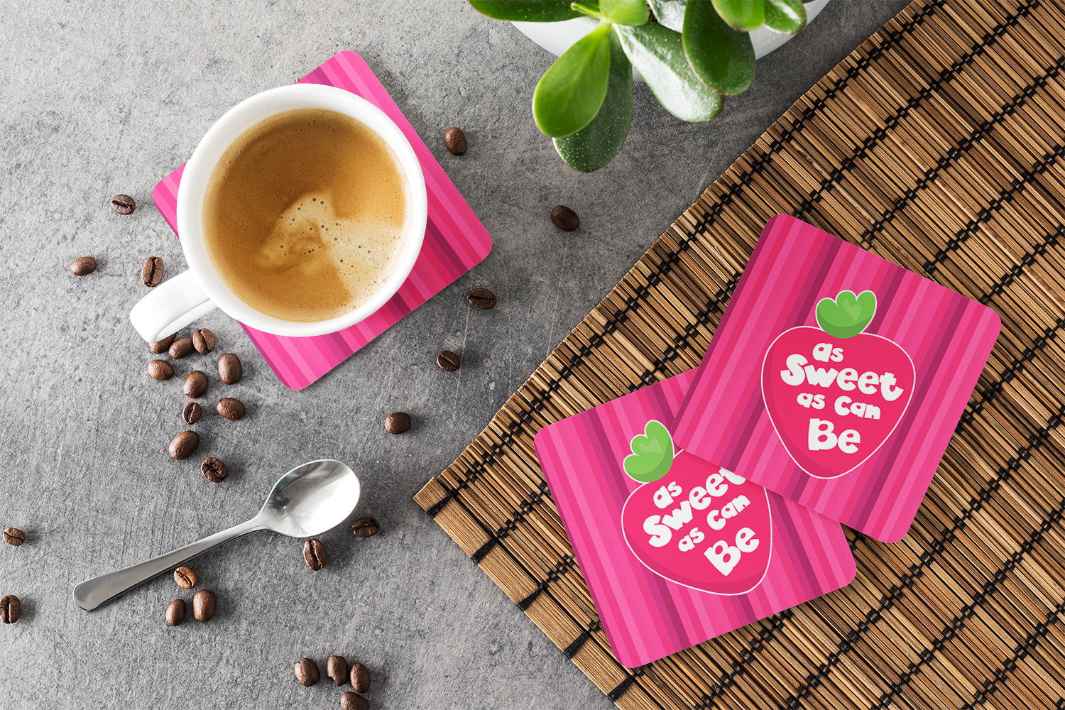 Stawberry As Sweet as Can Be Foam Coasters Set of 4 Cup Coasters for Indoor Outdoor, Tabletop Protection, Anti Slip, Mouse pad Material