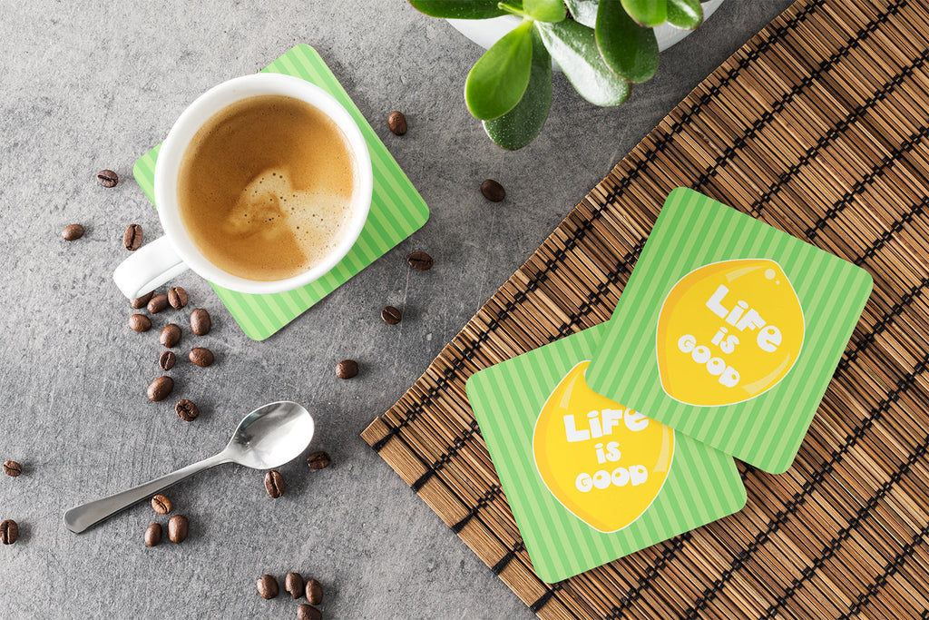 Lemon Life is Good Foam Coasters Set of 4 Cup Coasters for Indoor Outdoor, Tabletop Protection, Anti Slip, Mouse pad Material