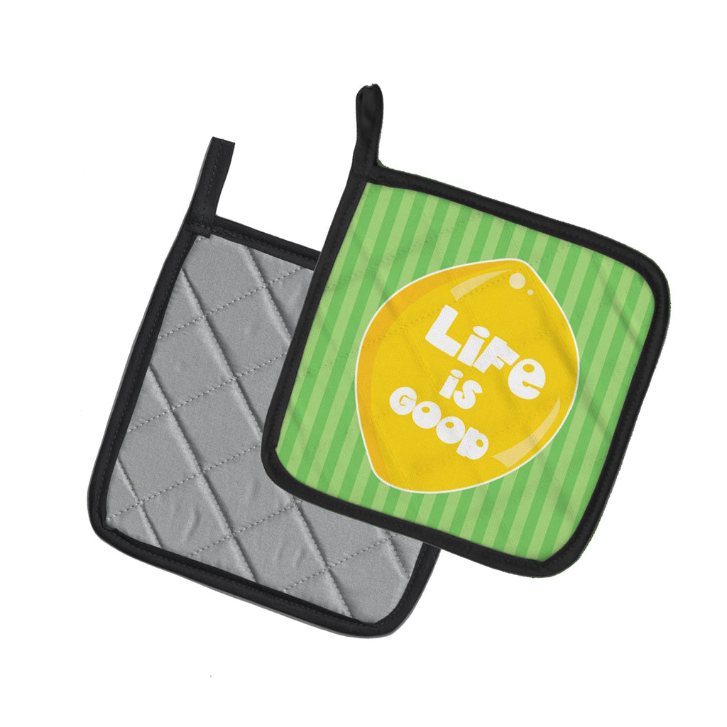 Lemon Life is Good Pot Holder Set of 2 Heat Resistant Quilted Hot Pads 7.5 x 7.5 Inch, Insulated Kitchen Trivets for Cooking & Baking