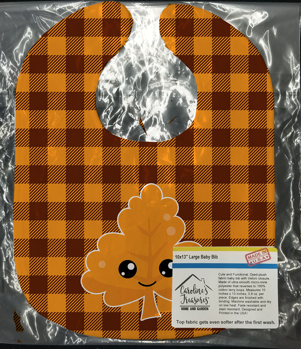 Fall Leaf on Gingham Baby Bib Easy-Clean Baby Bib Baby Feeding Accessory Baby Mealtime Essential, 10 x 13, Multicolor