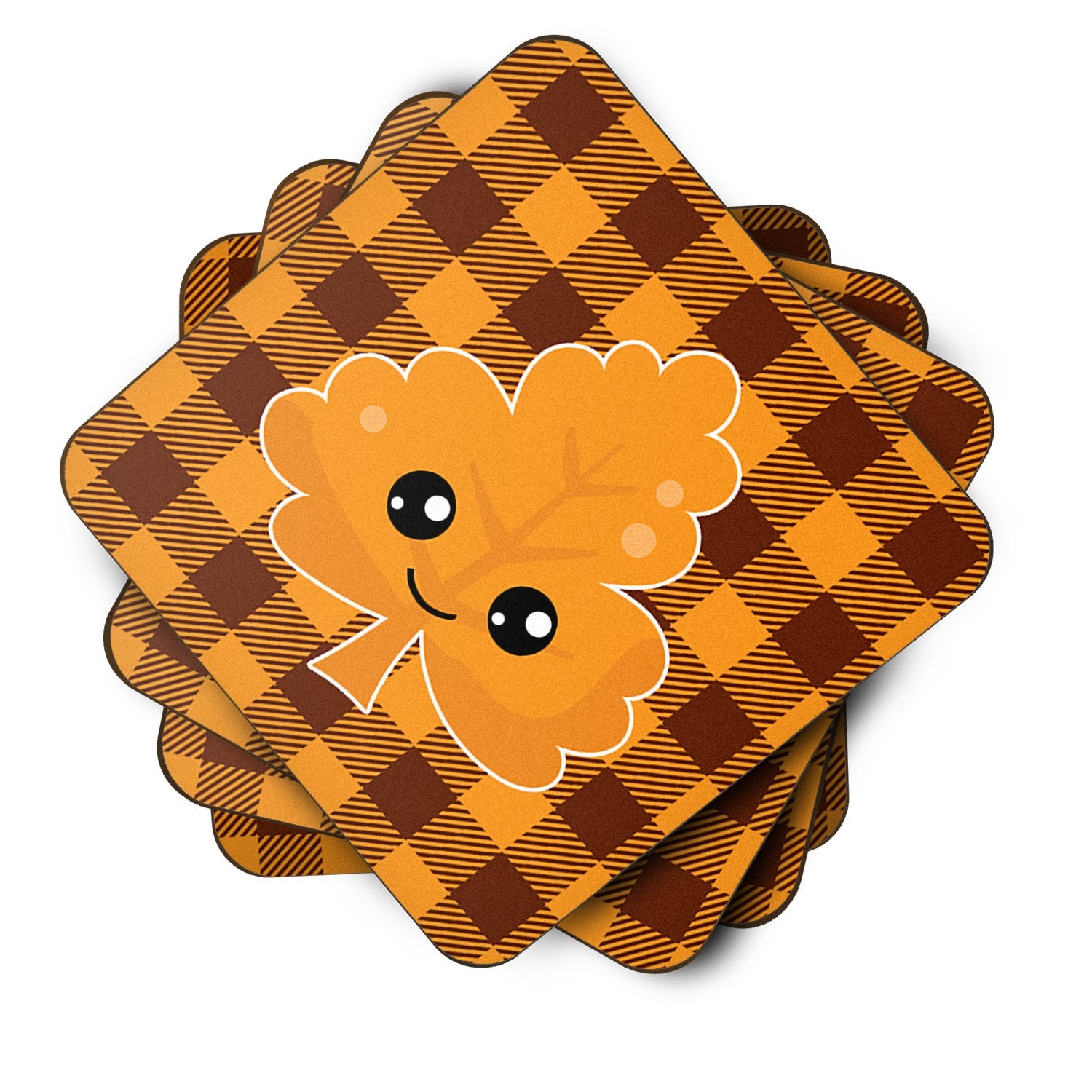 Fall Leaf on Gingham Foam Coasters Set of 4 Cup Coasters for Indoor Outdoor, Tabletop Protection, Anti Slip, Mouse pad Material