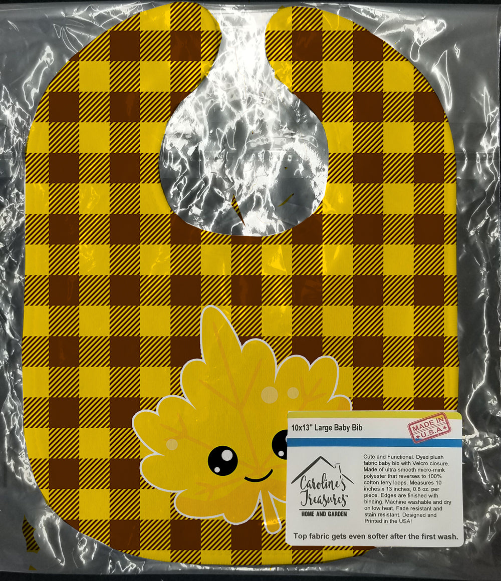 Fall Leaf on Gingham Baby Bib Easy-Clean Baby Bib Baby Feeding Accessory Baby Mealtime Essential, 10 x 13, Multicolor